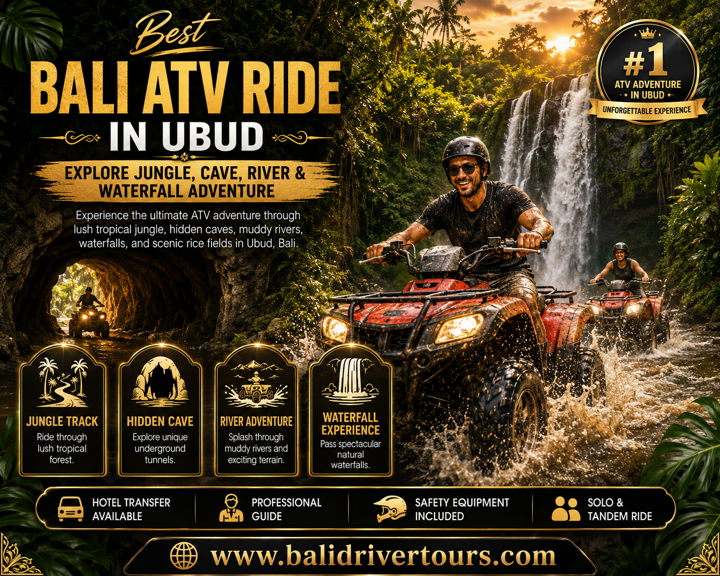 Best Bali ATV Ride in Ubud – Explore Jungle, Cave, River & Waterfall Adventure